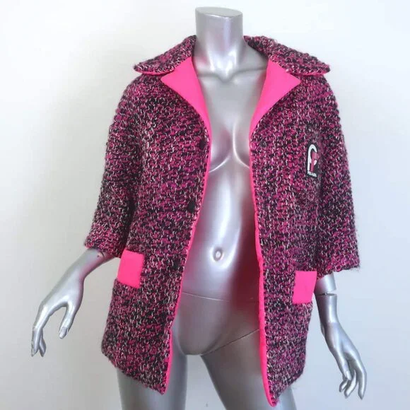 Prada Short Sleeve Tweed Puffer Jacket Pink Wool-Blend Size 38